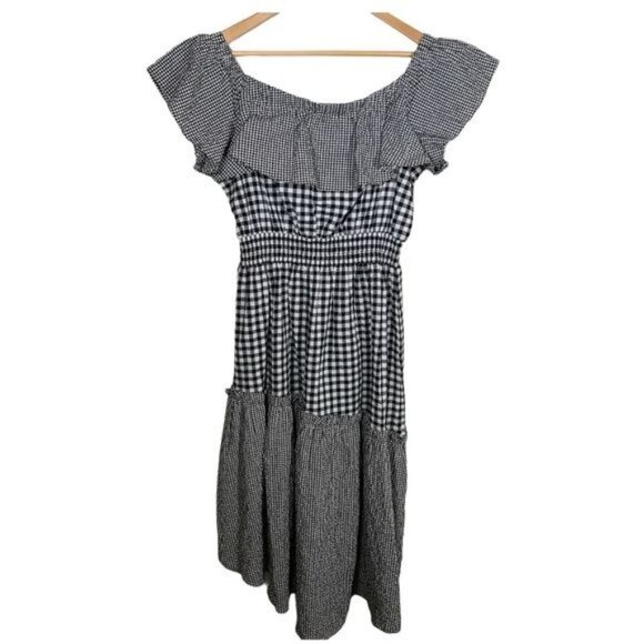 Rachel Roy XXL Gingham Plaid Off Shoulder Ruffle Peasant Sundress - Picture 2 of 11
